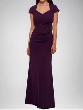 Xscape Cap Sleeve Stretch Scuba Crepe Gown with Cascade Ruffle Back Size 12nwt